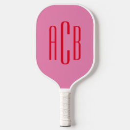 Monogramm mit rosa und roten Buchstaben Pickleball Schläger