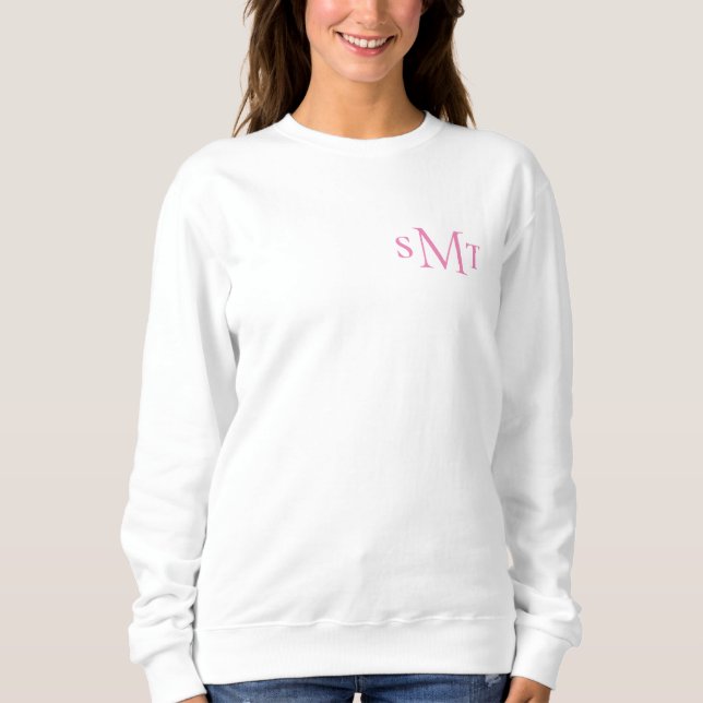 Monogramm mit rosa und weißem Buchstaben Sweatshirt (Vorderseite)