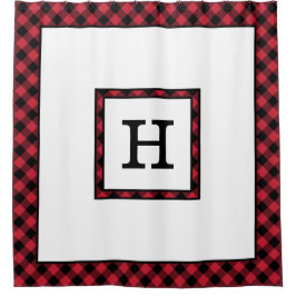 Monogramm mit Rot-Schwarz-Buffalo-Karo-Grenze Duschvorhang