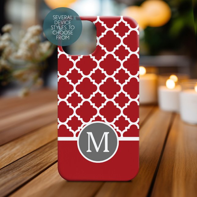 Monogramm mit rotem und grauem geometrischem Muste Case-Mate iPhone Hülle (Personalized Phone Case with Monogram)