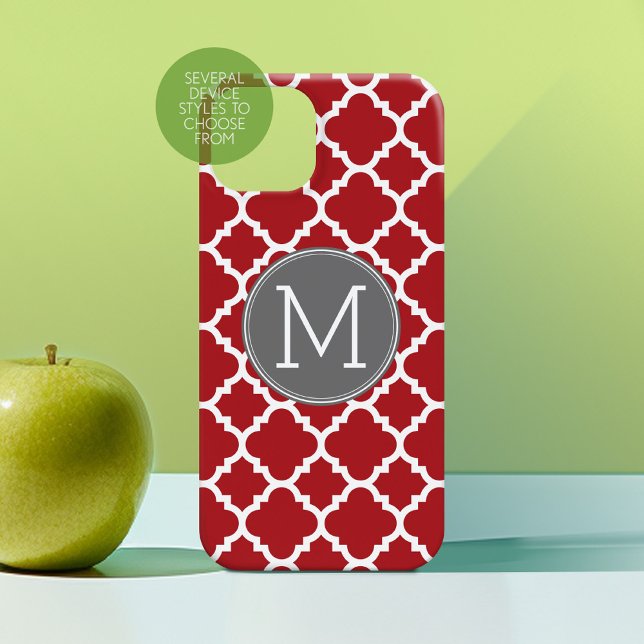 Monogramm mit rotem und grauem geometrischem Muste title_seo2 (Personalized Phone Case with Custom Photos Text - Choose a Device Style)
