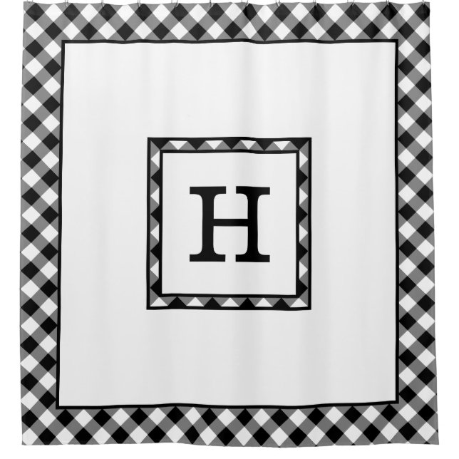 Monogramm mit Schwarz-weißem Buffalo-Karo-Grenze Duschvorhang (Vorderseite)