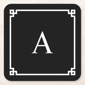 Monogramm mit schwarzem und weißem griechischem Sc Rechteckiger Pappuntersetzer