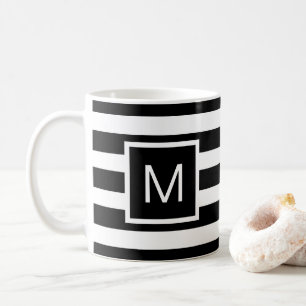 Monogramm mit schwarzem und weißem Streifen Kaffeetasse