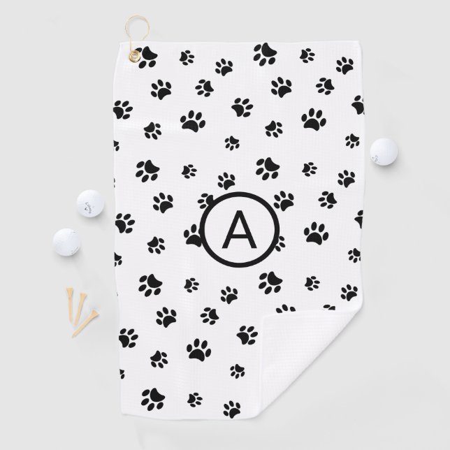 Monogramm mit weißer und schwarzer Paw Golfhandtuch (Insitu)