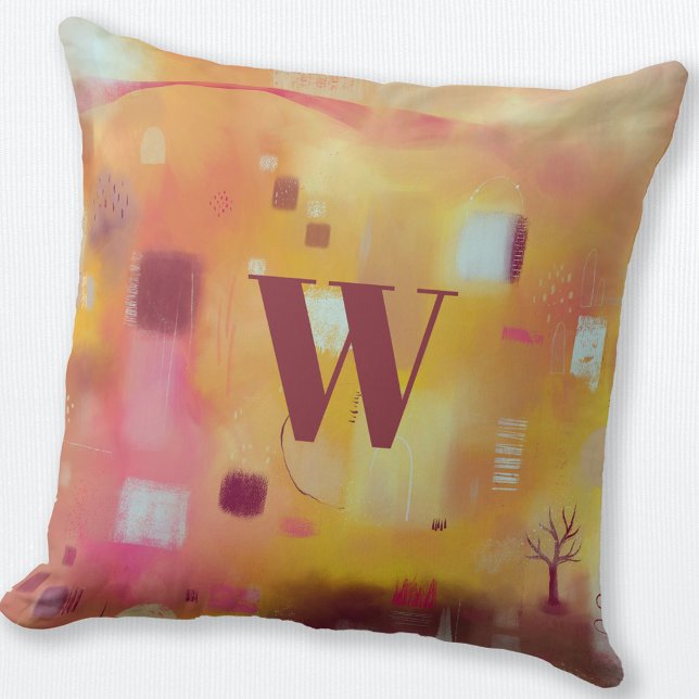 Monogramm Modern Abstrakt gelb Kissen (Monogram personalized yellow abstract art throw pillow)