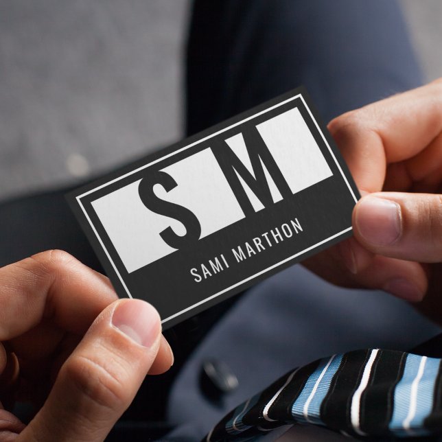 Monogramm Modern Beruflich Schwarz/Weiß Visitenkarte (Von Creator hochgeladen)