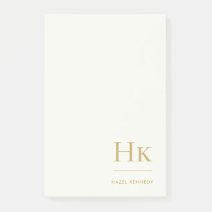Monogramm Modern Einfach Elfenbein Gold Monogrammi Post-it Klebezettel