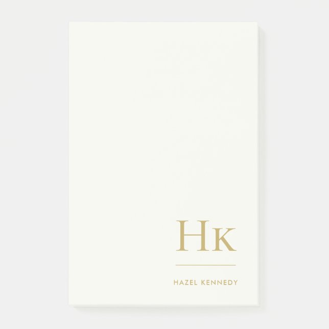 Monogramm Modern Einfach Elfenbein Gold Monogrammi Post-it Klebezettel (Vorderseite)