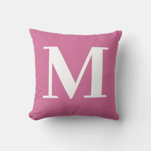 Monogramm Modern Minimalistisch Rosa Weiß Kissen