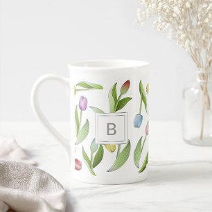 Monogramm Moderne Farbige Tulpe Prozellantasse