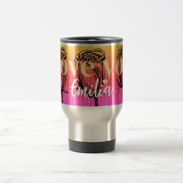Monogramm moderne girly Gradient Rosen Valentinsta Reisebecher (Mittel)