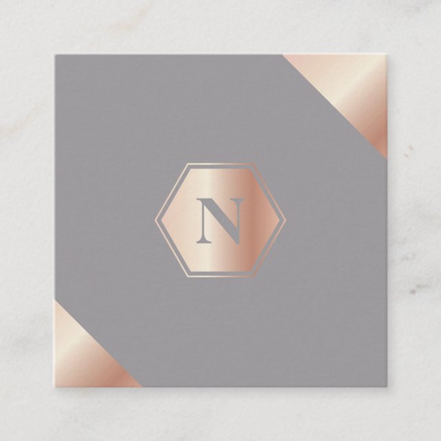 Monogramm moderne GoldRose quadratische Quadratische Visitenkarte (Vorderseite)