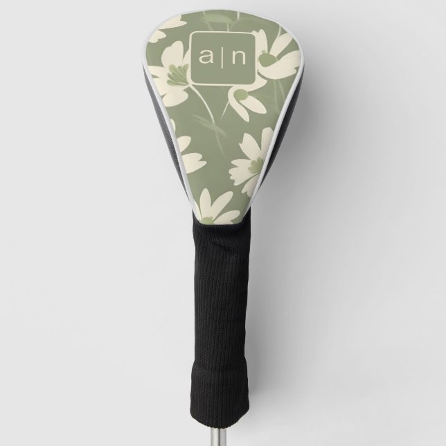 Monogramm Moderne Grüne Blumen  Golf Headcover (Vorderseite)