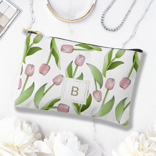 Monogramm Moderne Rosa Tulpenblume Zubehörtasche