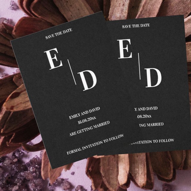 Monogramm Moderne Schwarz-weiße Hochzeit retten da Ankündigung (Von Creator hochgeladen)