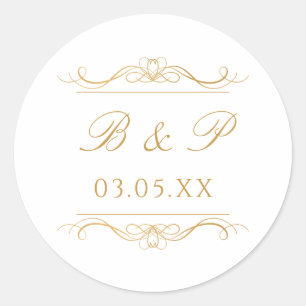 Monogramm Moderner Eleganter Gold Schrift Hochzeit Runder Aufkleber