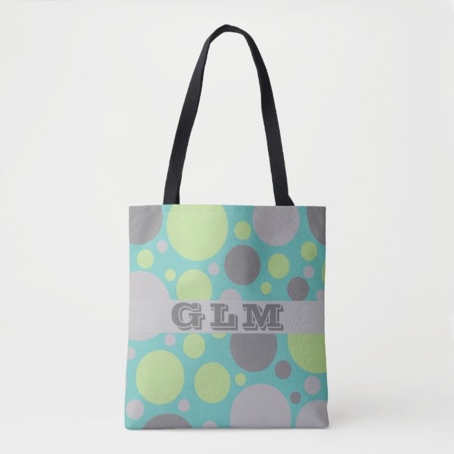 Monogramm moderner grauer und grüner Blasen Tasche (Vorderseite)