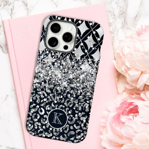 Monogramm Moderner Leopardenprint Glitter Personal iPhone 15 Pro Max Hülle