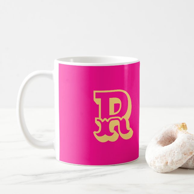 Monogramm Moderner Retro-Schriftart - Heiß rosa Kaffeetasse (Mit Donut)
