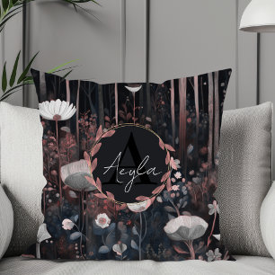 Monogramm moderner Whimsical Elegante Wildblumen Kissen