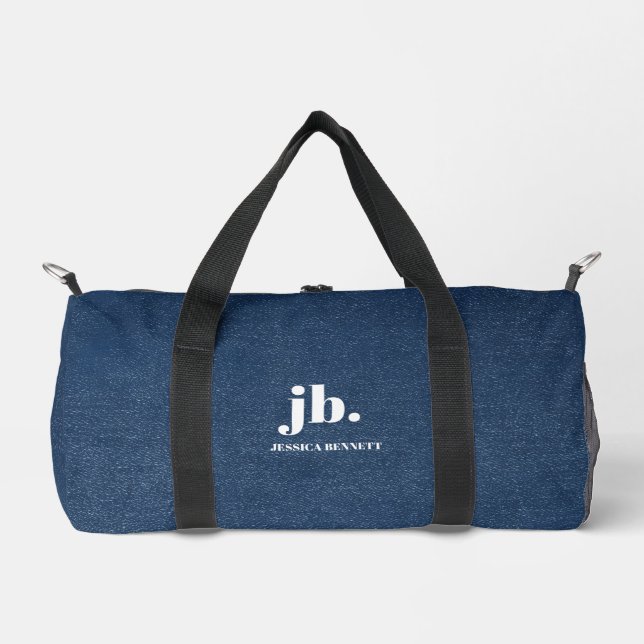 Monogramm Modernes Jeans-Textur-Druck Duffle Bag (Vorderseite)