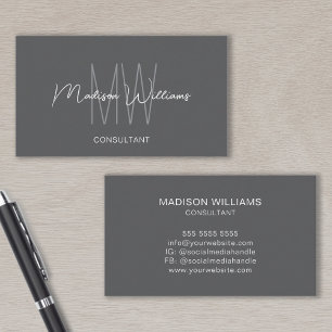 Monogramm Modernes Logo Name Grau Berater Visitenkarte