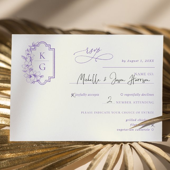 Monogramm | Modernes Minimales Hochzeitsszenario RSVP Karte (Von Creator hochgeladen)