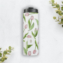 Monogramm Modernes rosa Tulip Muster Thermal Tumbl