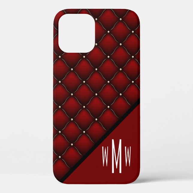 Monogramm Modernes, rotes, gequiltes Muster drucke Case-Mate iPhone Hülle (Rückseite)