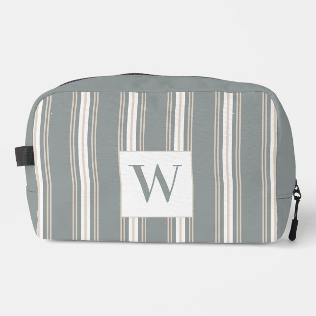 Monogramm Modernes Streifen, Minimalistisch blau & Waschbeutel (Vorderseite)