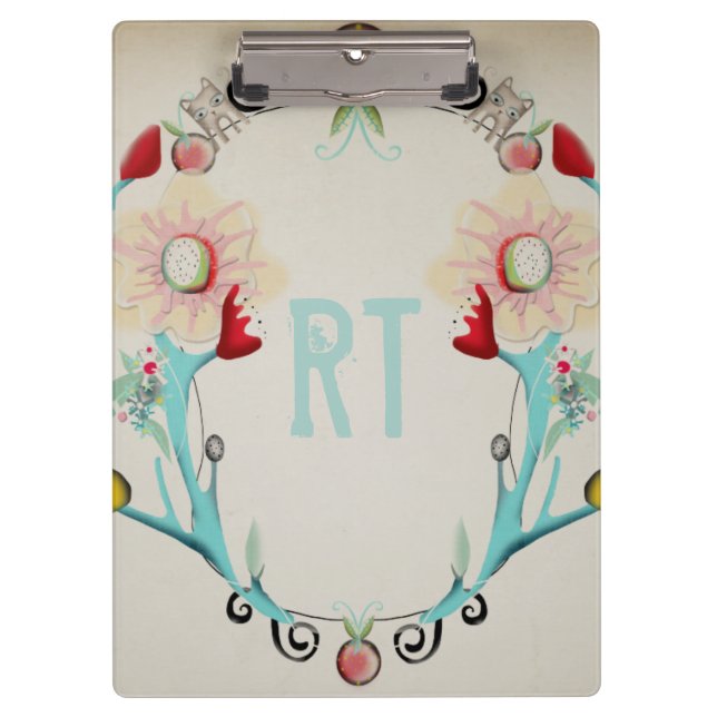 Monogramm Monogrammiert Whimsical Vintage Klemmbrett (Vorderseite)