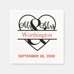 Monogramm Mr. und Mrs. rote schwarze Hochzeit  Serviette