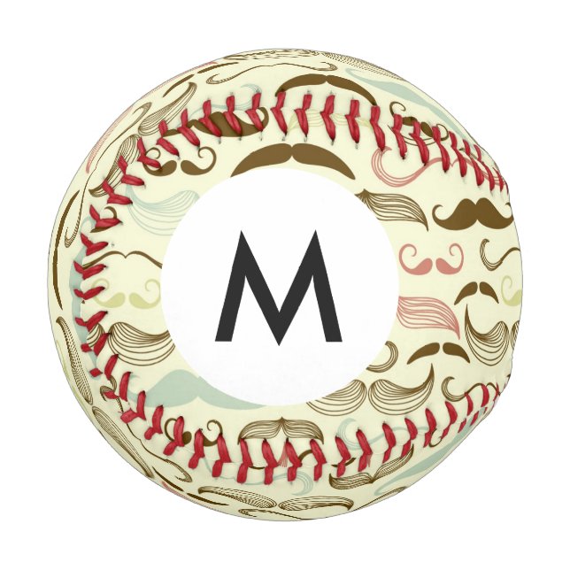 Monogramm Mustache Muster, Retrostil 4 Baseball (Vorderseite Links)