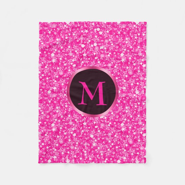 Monogramm Muster aus heißrosa Glitter Fleecedecke (Vorderseite)
