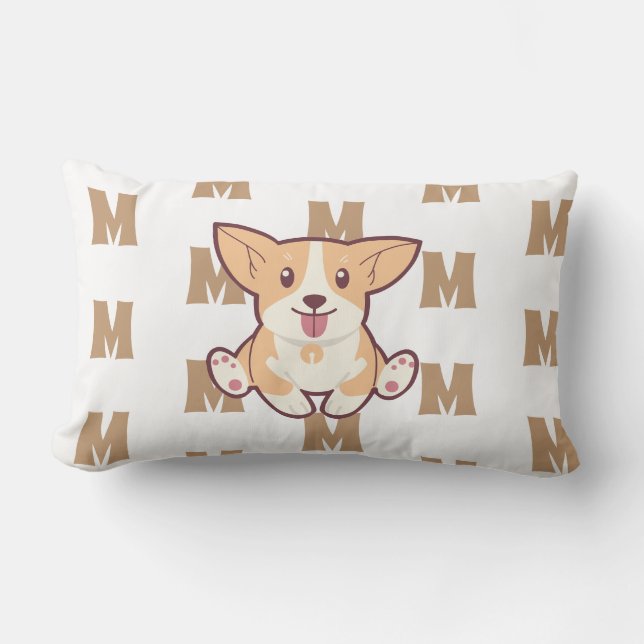 Monogramm Muster Corgi Lendenkissen (Vorderseite)