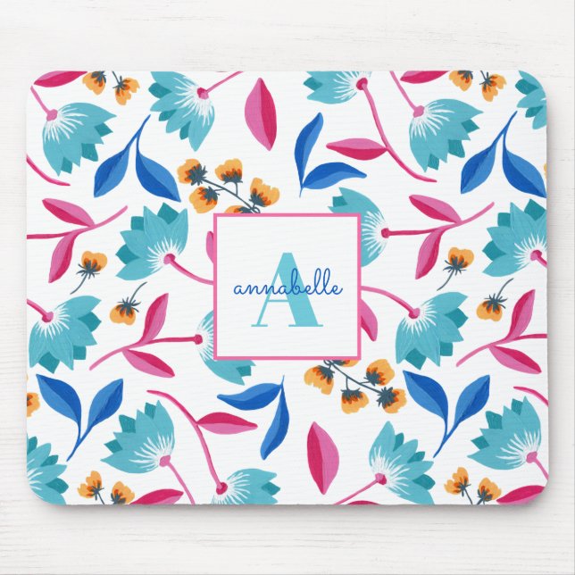 Monogramm Muster der Volkskunst mit Blumenmuster Mousepad (Vorne)