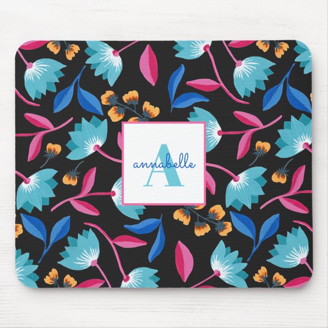 Monogramm Muster der Volkskunst mit Blumenmuster Mousepad (Vorne)