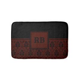 Monogramm-Muster für Burgund und schwarze Damasle Badematte