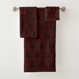 Monogramm-Muster für Burgund und schwarze Damasle Badhandtuch Set