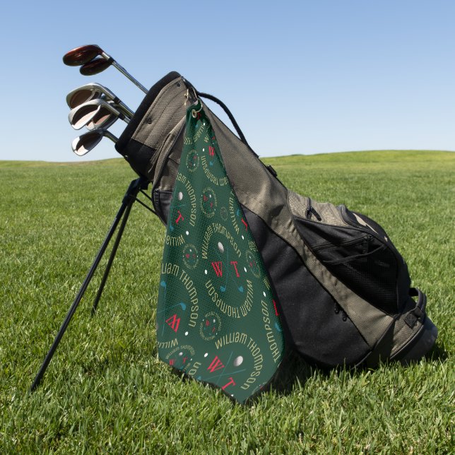 Monogramm Muster für Golfspieler Dunkelgrün Golfhandtuch (Gras)