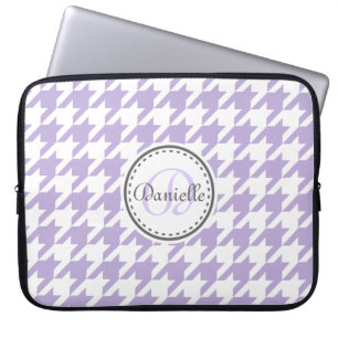 Monogramm-Muster für Light Lavender Grau Hahnentri Laptopschutzhülle
