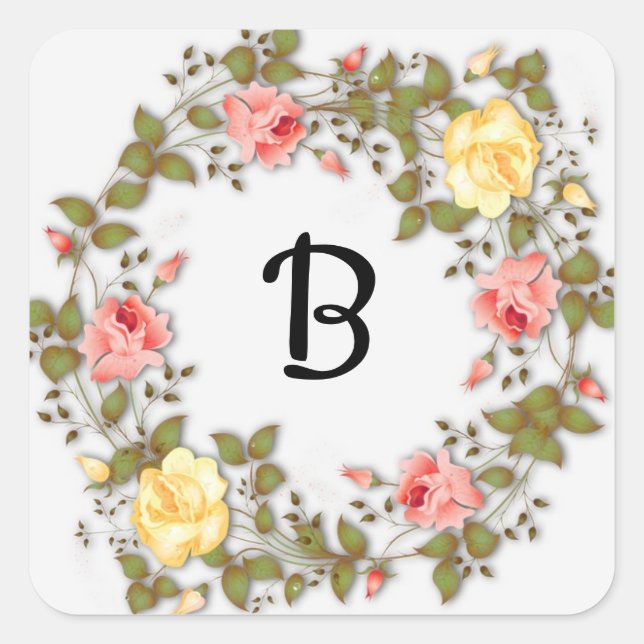 Monogramm-Muster Gelb/Rosa Quadratischer Aufkleber (Vorderseite)