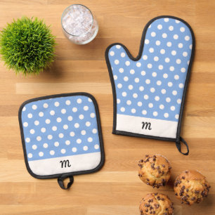 Monogramm Muster Himmelblau Punkte Ofenhandschuh & Topflappen-Set