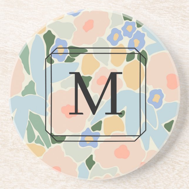 Monogramm Muster in Pastellrosa und Hellblau auf U Getränkeuntersetzer (Vorne)