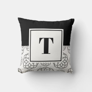 Monogramm Muster in Schwarz und Weiß Grau  Kissen
