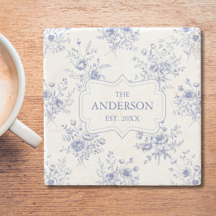 Monogramm Muster Klassische Blaue Blumen Steinuntersetzer