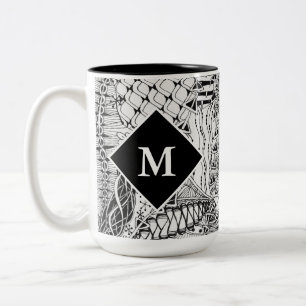 Monogramm Muster Kunst ZIA in Schwarz-Weiß Zweifarbige Tasse
