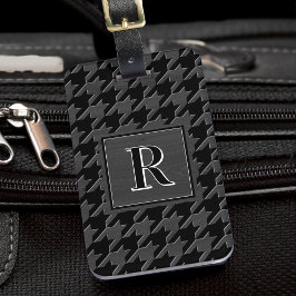 Monogramm Muster mit Houndstooth Schwarz & Grau Ho Gepäckanhänger
