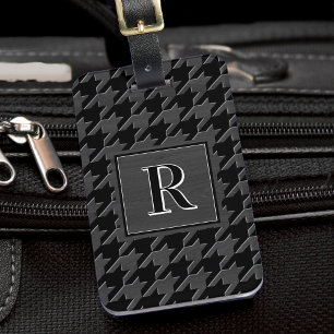 Monogramm Muster mit Houndstooth Schwarz & Grau Ho Gepäckanhänger
